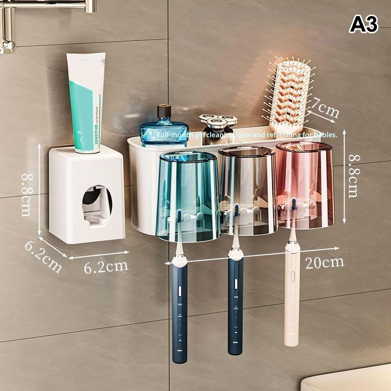 Multifunctional Toothbrush Holder And Mug Holder Wall Mounted Perforation-free Bathroom Shelf Mouthwash Cup Toothbrush Holder