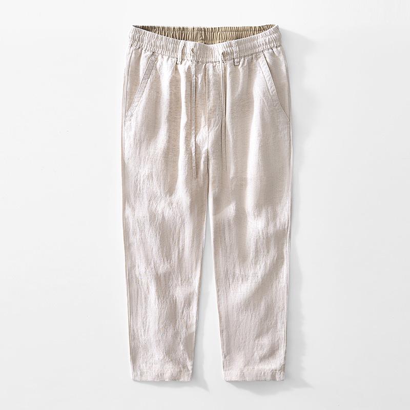 L8245 Elastischer Bund Leinen Tencel Mischung Gerades Bein Lockere Hose - Atmungsaktive Lange Hose