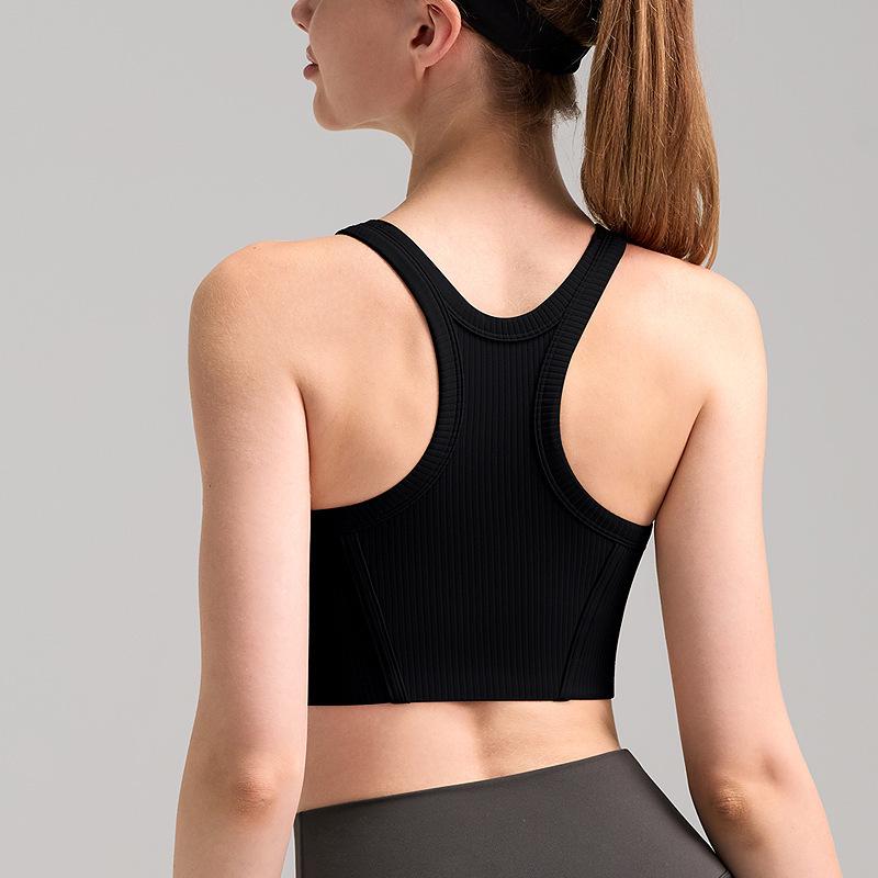 Sutiã Esportivo Feminino à Prova de Choque e Secagem Rápida: Top Fitness Canelado, Absorvente de Suor, para Treino de Yoga