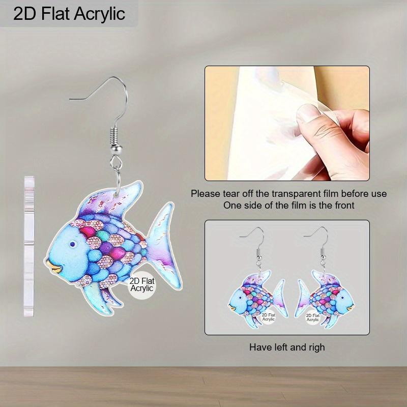 2D Flat Rainbow Fish Earrings Acrylic Rainbow Fish Whale Mermaid Drop Dangle Earring Teacher Earrings for Teachers,  Back To School Jewelry