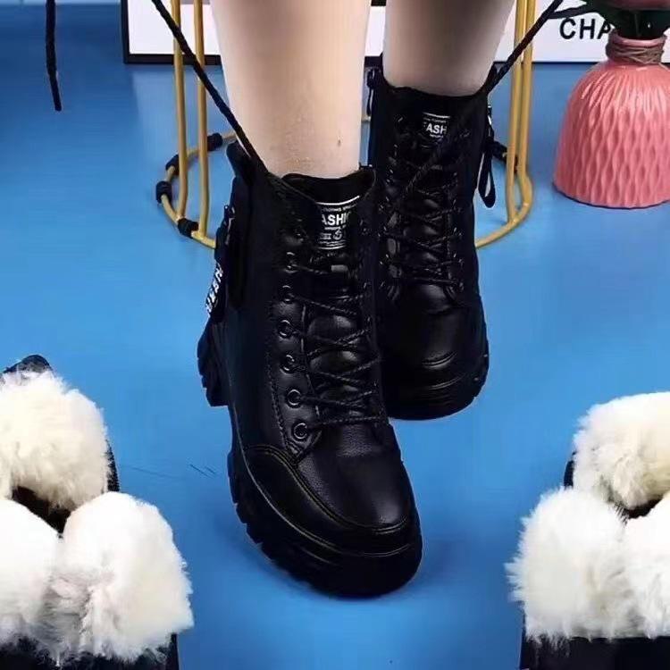 Women's 2025 Autumn/Winter Soft Leather Martin Boots: Plus Velvet, Comfort, Versatile Short British Style Cotton Boots