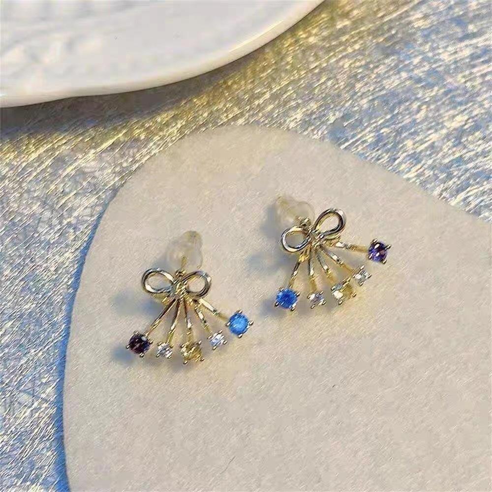 

Bow color zircon stud earrings niche design simple exquisite sweet fresh ear 925 silver needle разноцветный