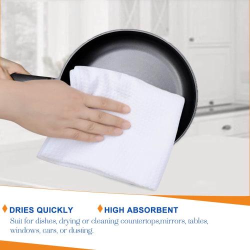 SINLAND Absorbent Microfiber Dishcloths, Waffle Towels, and Dishcloths (White, 3-Pack)