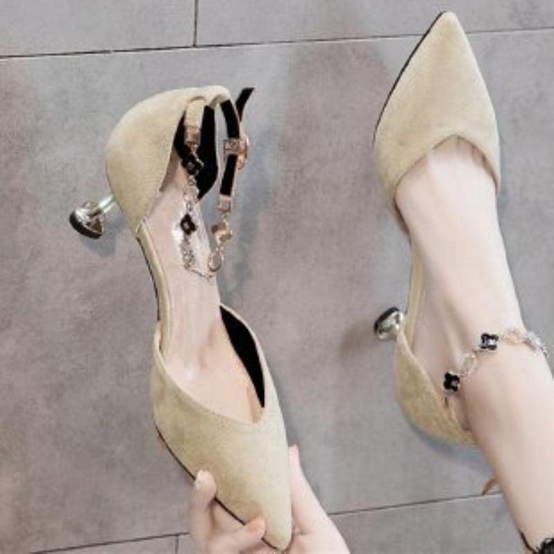 One-word Buckle High Heels Women's Spring and Summer New Pointed Thin Heels Versatile Bag Head Sandals Women