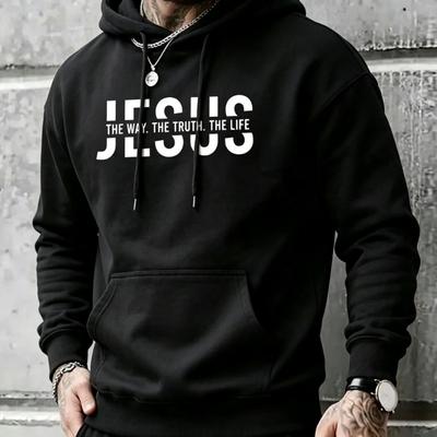Sudadera Casual Holgada de Fibra de Poliéster para Hombre Otoño/Invierno, Top Deportivo para Exteriores con Estampado de Letras 'Jesus Way Real Life' promo