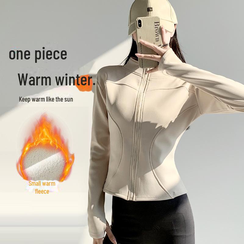 

Женская куртка для йоги H115: Осенне-зимняя одежда для бега и велоспорта, облегающий крой, бархат, молния по всей длине, длинные рукава M