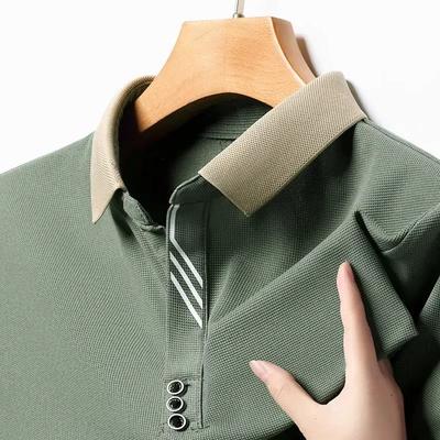 Polo de verano para hombre, camiseta jacquard con cuello de solapa, bloque de color, informal, de manga corta, transpirable, con botones