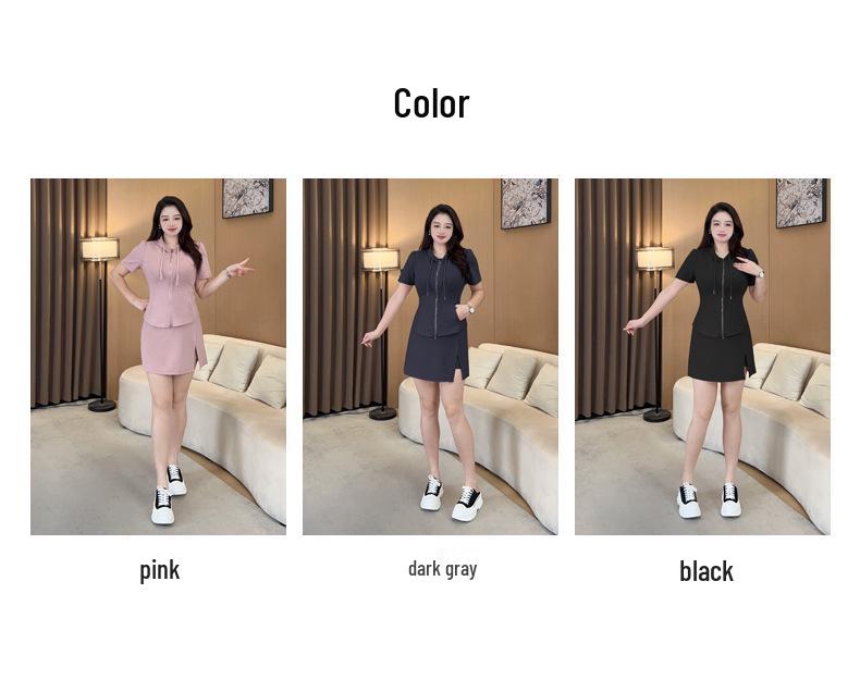 Women's Spring Casual Two-Piece Set: Short Sleeve Hoodie & Pants Skirt