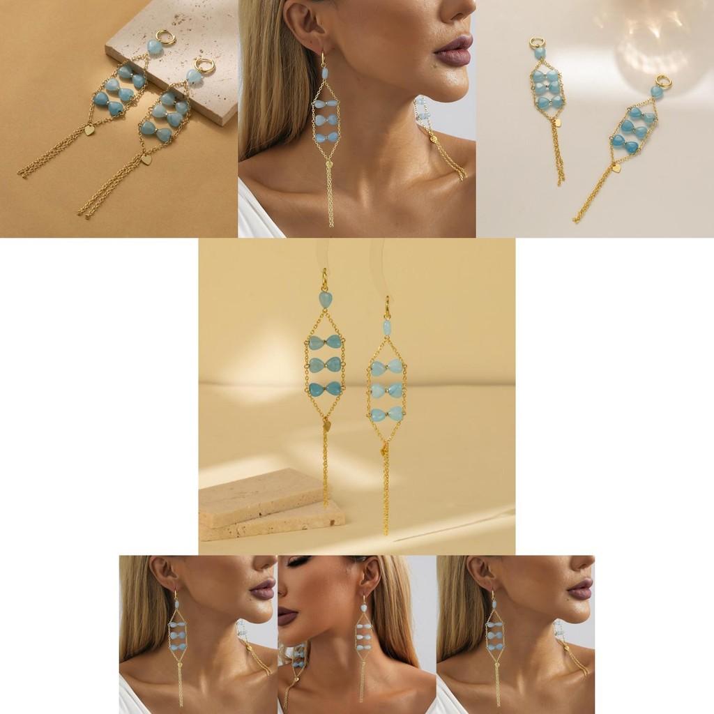 Stylish Blue Geometric Natural Stone Earrings For Fall 2023 Ladies