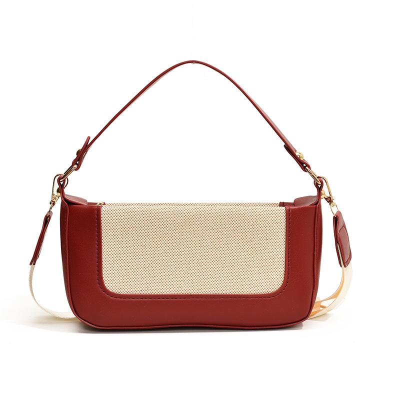 

Artistic Simple Ctrast Color Stitching PU Leather Women s Shoulder Bags Wide Strap Female Handbag Casual Ladies Messenger Bag бордовий