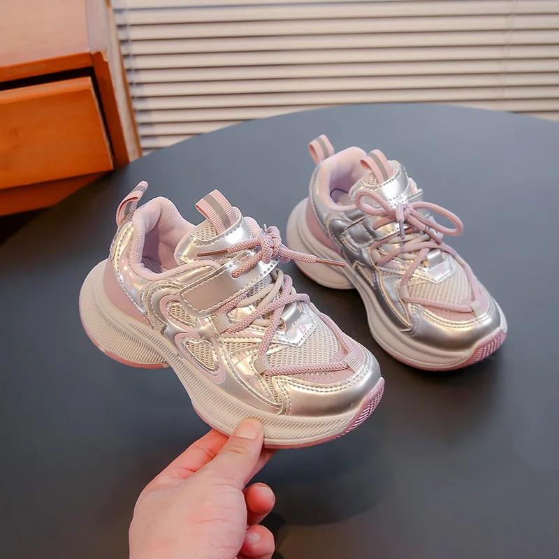 

Кроссовки для мальчиков и девочек, модные, универсальные, для детей, кроссовки с толстой мягкой подошвой, 2024, абсолютно новые, детские, спортивные туфли, удобные 26 розовый