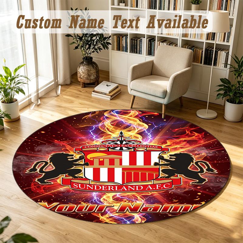 Round Rug Custom NameSunderland FC Pattern Non Slip Carpet Home Floor Decor