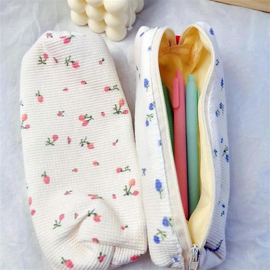 Kawaii Floral Pencil Bag Small Flowers Pencil Cases Cute Simple Pen Bag Students Stationery Storage Bags School Supplies