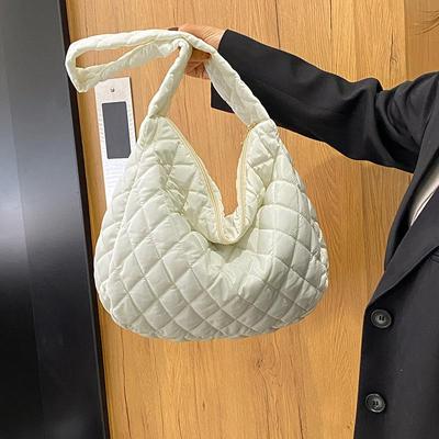 Bolso de hombro con hilo bordado de plumón de invierno, bolso cruzado de gran capacidad con bola de masa acolchada a la moda