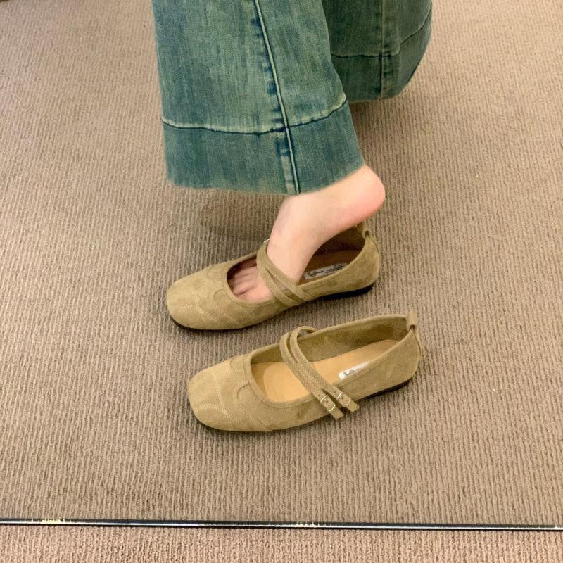 Flat bottom retro niche suede Mary Jane single shoes women's shoes 2025 new spring and autumn with skirt ballet shoes