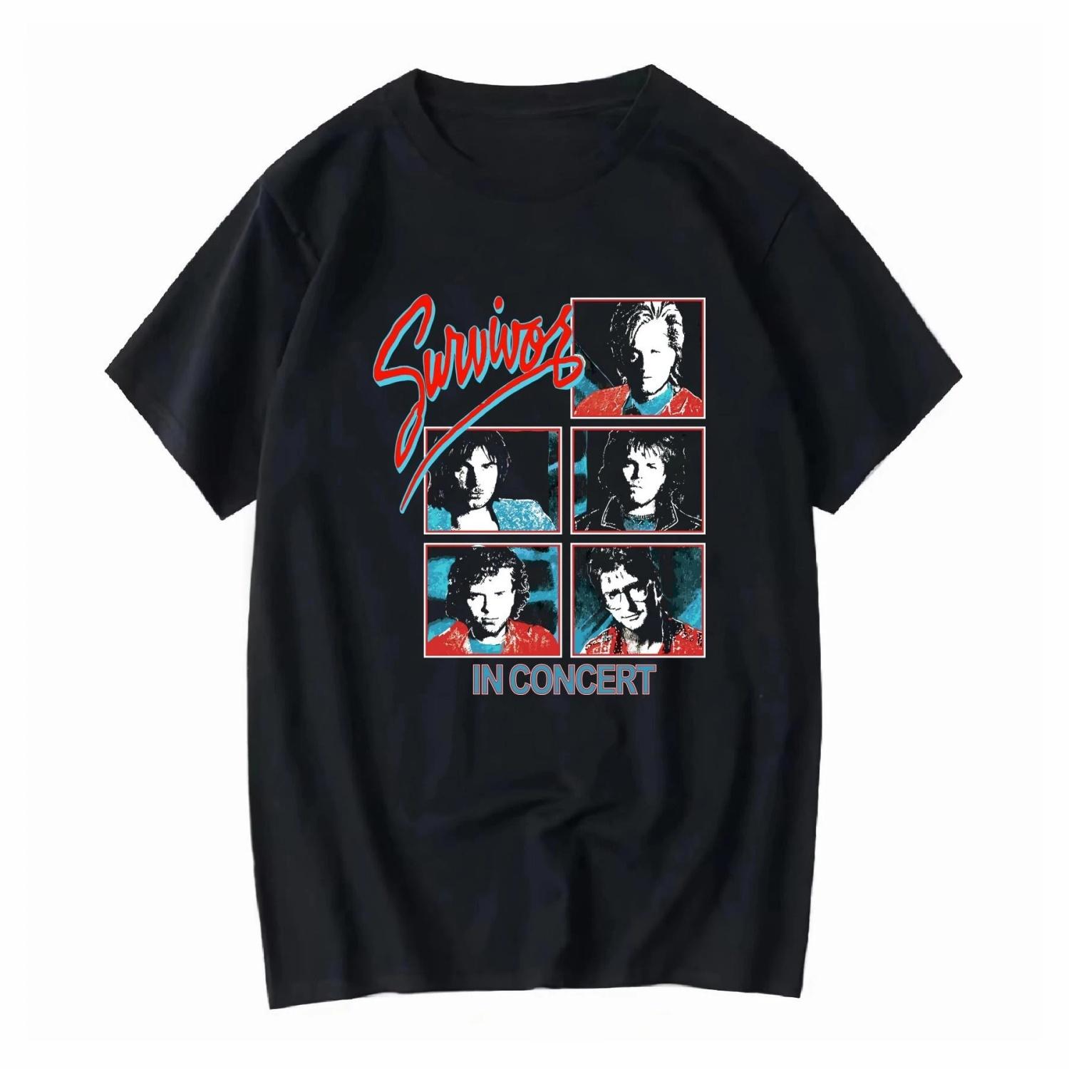 

Survivor Print T-shirt 80 s Concert Style Casual and Comfortable Cotton T-shirt Streetwear Top for Men and Women XXXXXL чорний