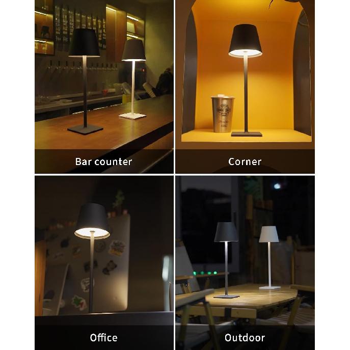 KDG 2 Pack Cordless Black Table Lamps, Rechargeable Portable LED Desk Lamps | 5000mAh Battery Operated 3 Color Stepless Dimming Up for Restaurant,