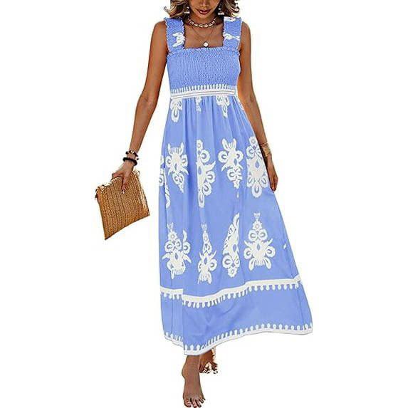 European and American new women's clothing Amazon hot-selling women's beach skirt vacation style printed chest wrap dress