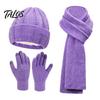 Matching Scarf And Touch Screen Gloves Set Winter Hat for Women, Warm Knitted Hat, Holiday Gift Friends Family Gloves, 71 Inch Scarf, Cozy Knit