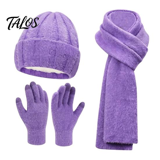 Matching Scarf And Touch Screen Gloves Set Winter Hat for Women, Warm Knitted Hat, Holiday Gift Friends Family Gloves, 71 Inch Scarf, Cozy Knit