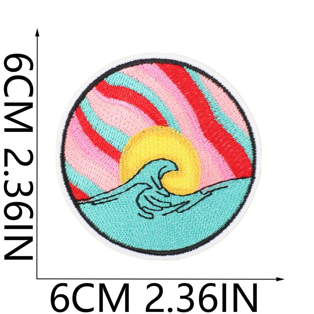 Summer Series Wave Embroidery Cloth Sticker Rainbow Cactus Computer Embroidery Label Cartoon Bus Patch Sticker
