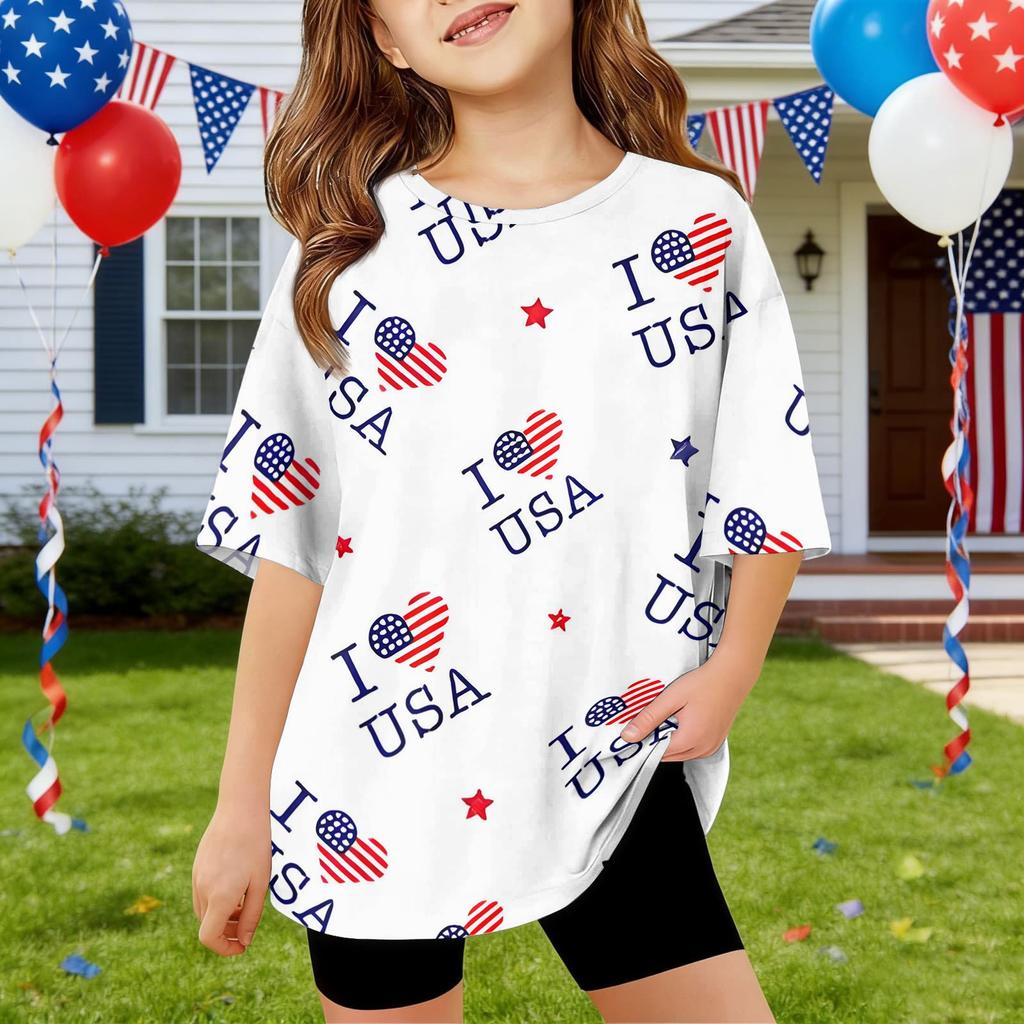 Kids Independence Day Print Round Neck Short Sleeve Casual T-shirt