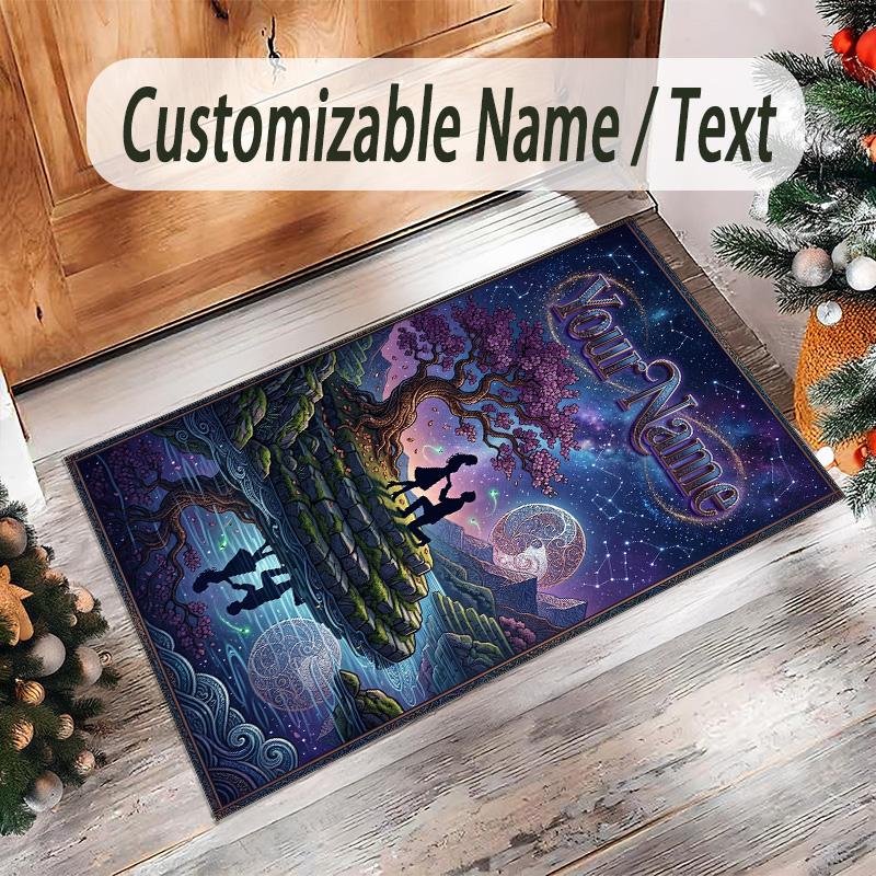 Valentine Love Theme Crystal Velvet Rug Personalized Custom Name Text Soft Floor Mat Home Decor