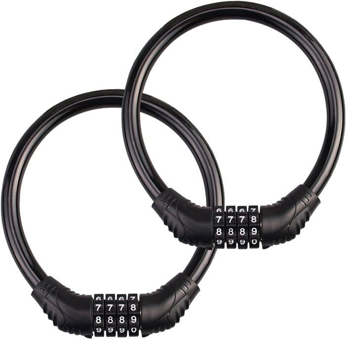 NEUSID Set of 2 Combination Cable Bike Locks, High Security, 4-Digit Anti-Theft, Resettable Codes, XXB-0003433