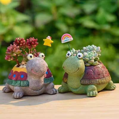Flowerpot Colorful Turtle Shape Resin Planter Cartoon Style Indoor Outdoor Decorative Gardening Container