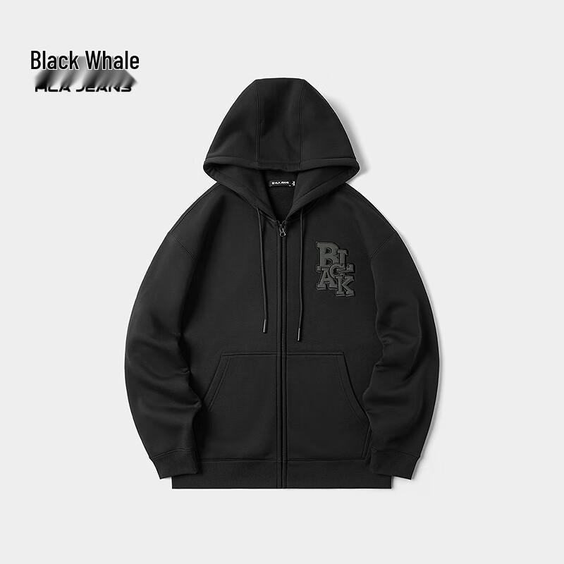 

HLA Black Whale Men s Fleece Lined Hooded Zipper Jacket L