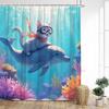 Funny Diving Cat Dog Shower Curtain Cute Cartoon Bathing Animals Sea Turtle Underwater Scenery Kids Bathroom Curtains Decor Set