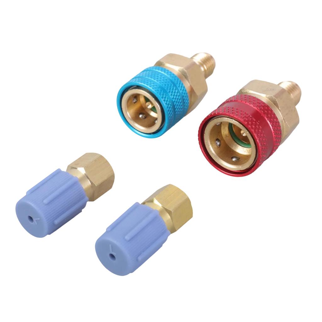 2pcs Brass Quick Couplers set High/Low Side Adapters Air Conditioning Hose Fitting Refrigerant Charge Hose for R1234YF