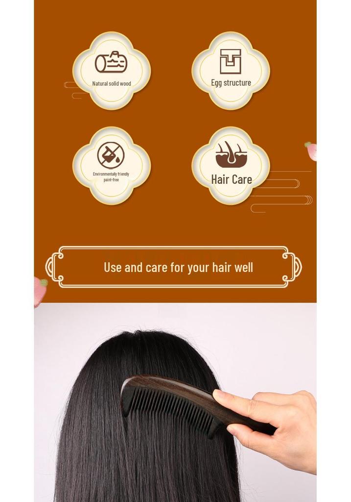 Moon-Shaped Solid Wood Comb for Men and Women – Deep Precious Treasure, Home Daily Use, Engraved Design