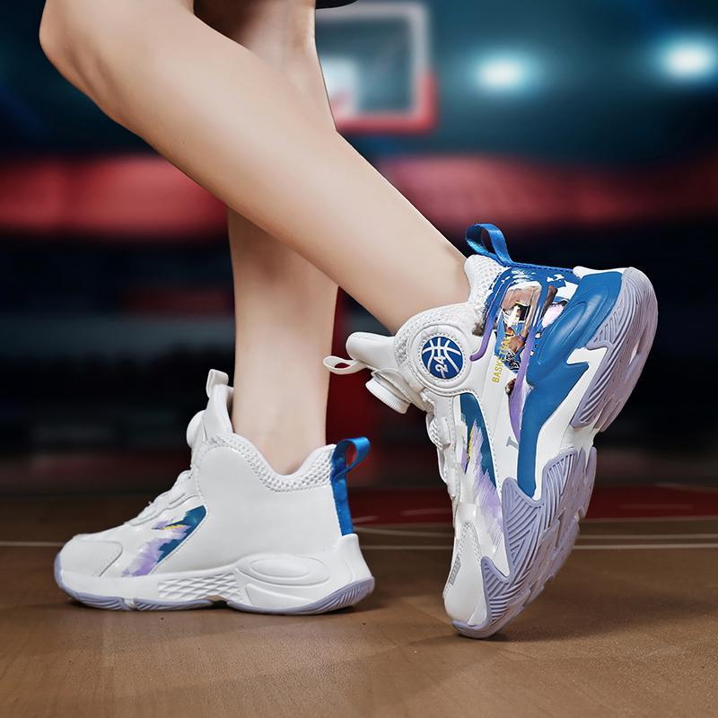 31-40 Dziecięce Duże Rozmiary Antypoślizgowe Odporne na Zużycie Modne Wysokie Buty do Koszykówki Trend Sportowy Buty Dziecięce