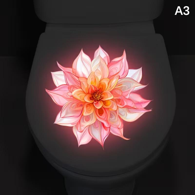 

Glow-In-The-Dark Lotus Dahlia Bicycle Flower Toilet Stickers Self-Adhesive Removable Uv Night Decal Wall Stickers Bathroom Decor