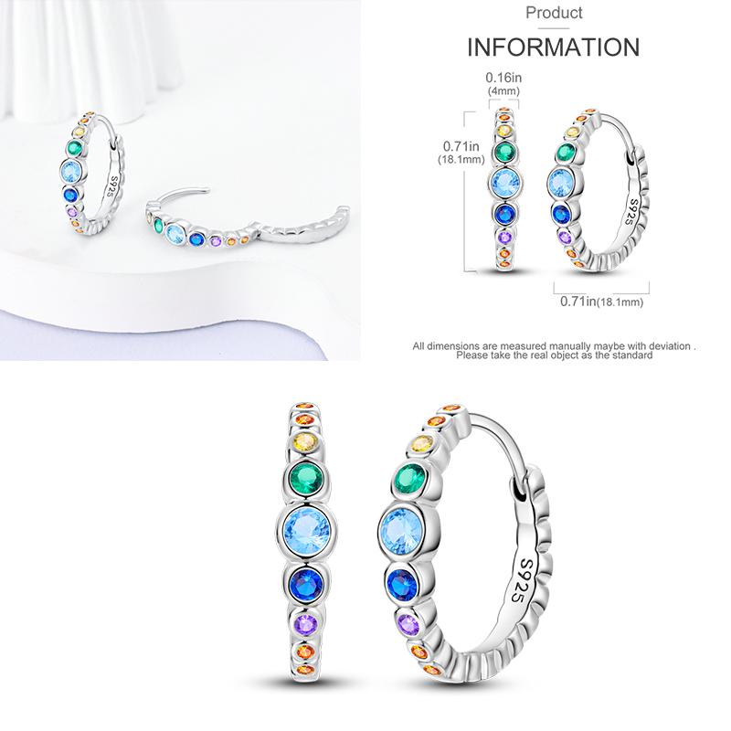 Sparkling Blue Zircon Hoop Earrings Pave U Shape Star Devil Eyes Circle S925 Drop Earring Fit Original Party Jewelry