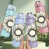 1PC Large Single White Sunflower Print 750ml Color Plastic Sports Water Bottle Leakproof Flip Straw Lid Suitable for Sports Office Home Use