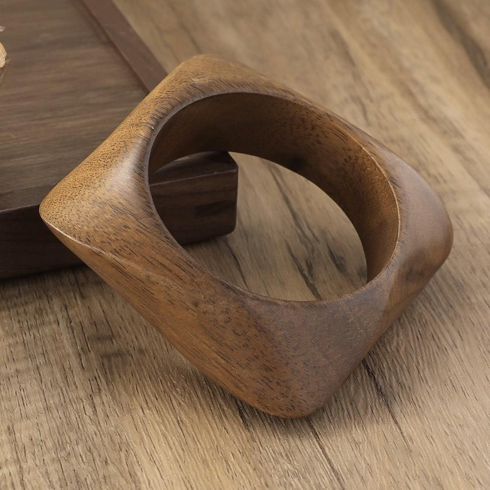 Square Wood Grain Bangle Geometric Burlywood Hand Ring Fashion Wooden Bracelet  Daily