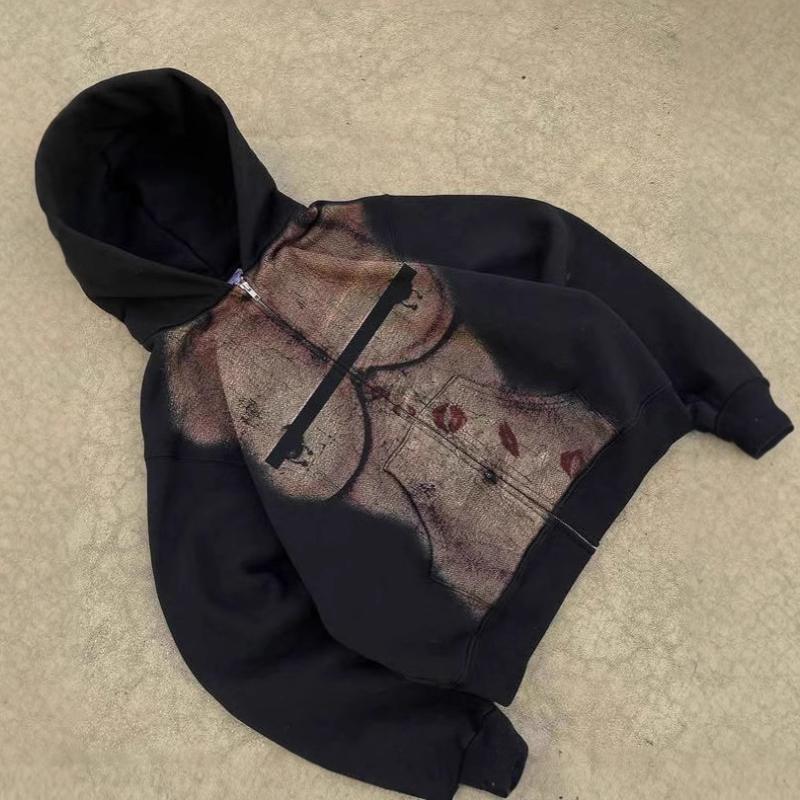 Europäischer und amerikanischer Herbst- und Winter-Slim-Fit-Straßentrend, schwarzes Kapuzen-Sweatshirt mit Reißverschluss für Männer und Frauen