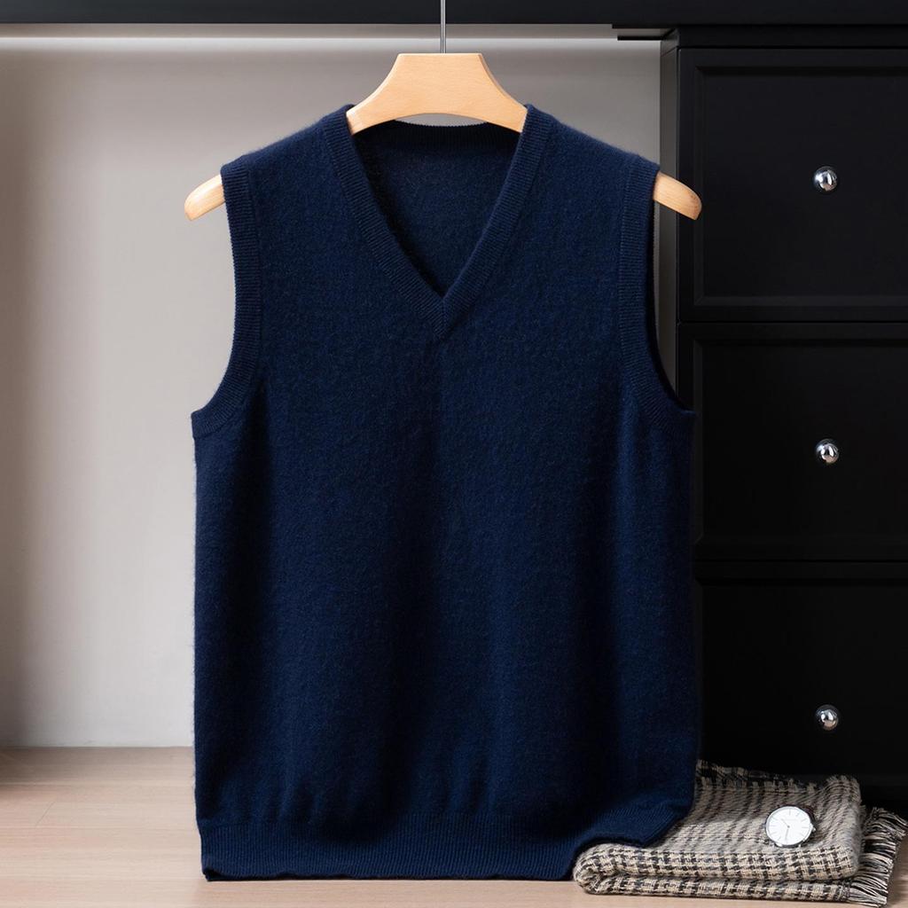 Men's Cashmere V-Neck Sleeveless Knit Vest - 2025 Autumn/Winter Collection