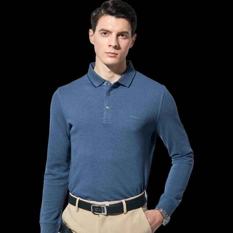 Men's Wool & Tencel Cotton Blend Business Casual Long-Sleeve Polo Shirt