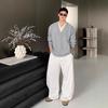 Men's Dark Grey V-Neck Faux Two-Piece Woolen Sweater, Winter Fashion, Trendy Old Money Style.