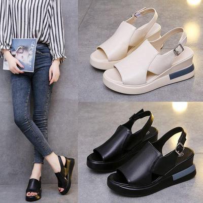 Women's Backless One-Strap Buckle Sandals - Thick Wedge Heel Sponge Cake, Large Size Summer 2023