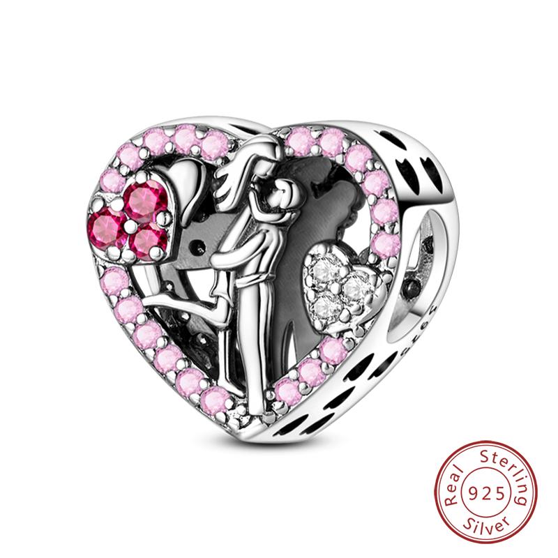 Copper Pink Love Series Charm Love Cube Little Bear Luminous Pendant Fit Original Bracelet Romantic Wedding Jewelry