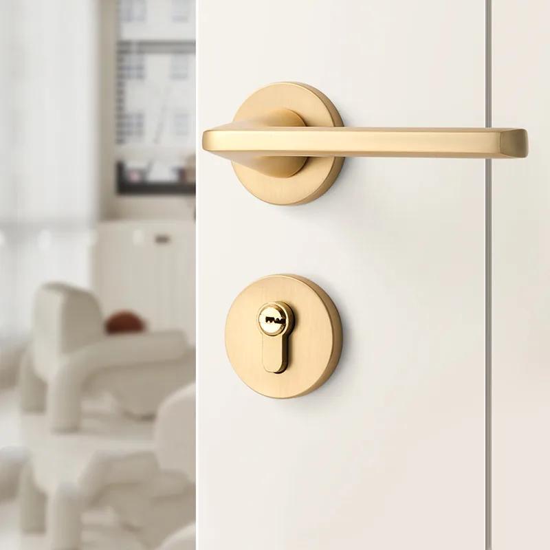 Gold Zinc Alloy Bedroom Door Lock Interior Wooden Door Handle Lock Body Set Mute Security Door Lock Home Hardware with Key