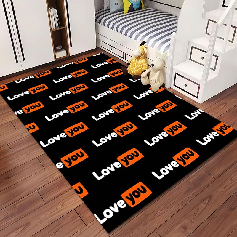 Love You Text Pattern Carpet suitable as a non-slip mat for the living room or bedroom sofa
