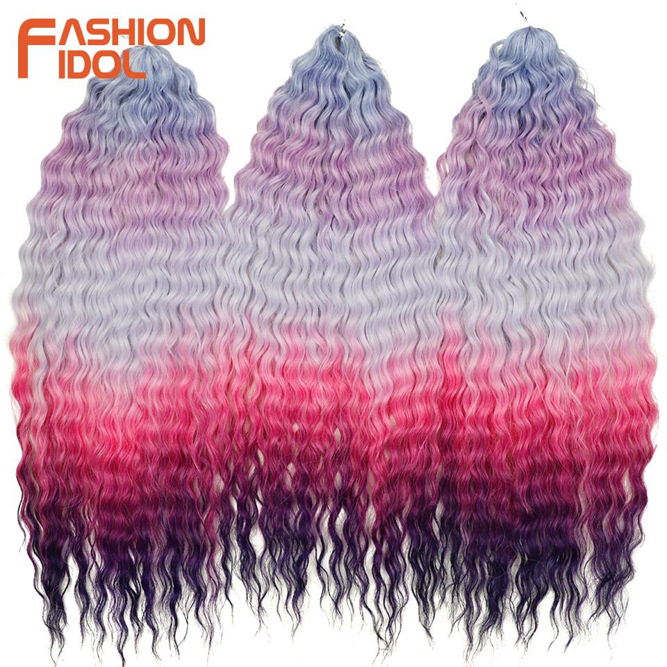 FASHION IDOL Ariel Twist Crochet Hair Synthetic 22 Inch 3 PCS Water Wave Hair Extensions Ombre Rainbow Color Braid Curly Hair