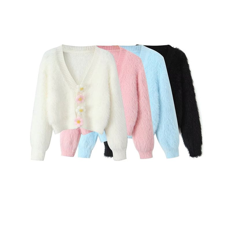Kaslead New Arrival Women's Clothing Fashion Style Fashion Fastener Decoration Mohair Cardigan Sweater