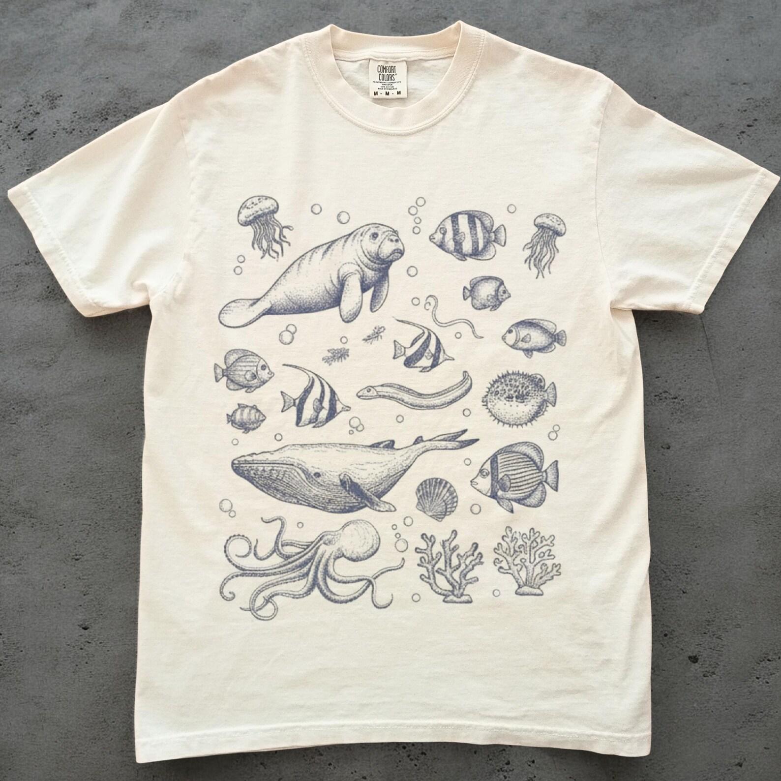 Ocean Animals Shirt, Manatee Whale Tee, Unisex Comfort Colors Tee, Marine Life Graphic Tee, Aquarium Lover Gift, Sea Life Shirt 2XL