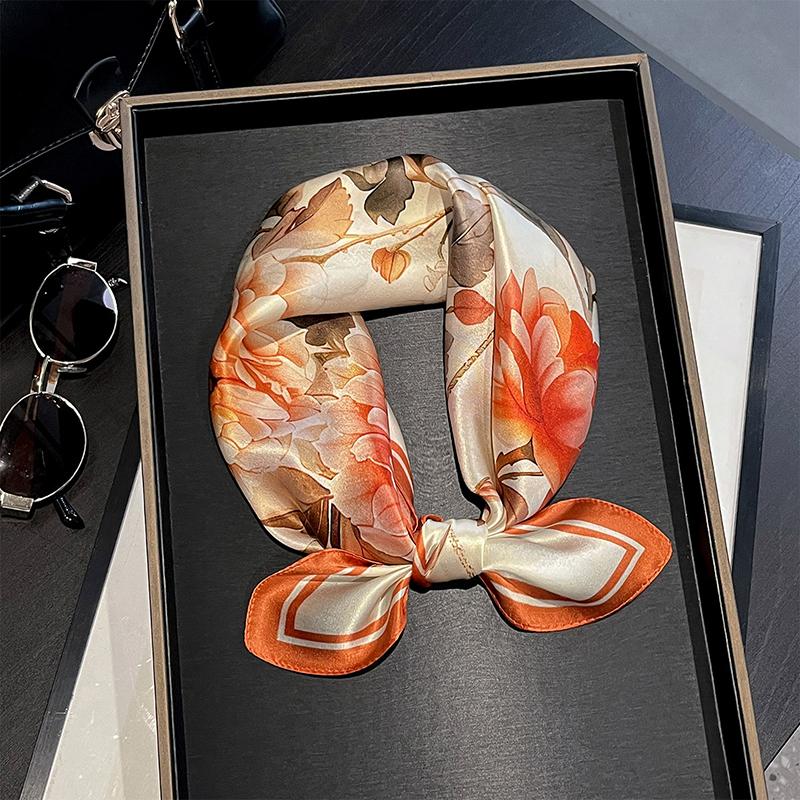 

100% Pure Silk Scarf Women Neck Hair Band Foulard Square Headband 2026 Fashion Floral Print Neckerchief Scarves Bandana 53*53cm 53x53 cm